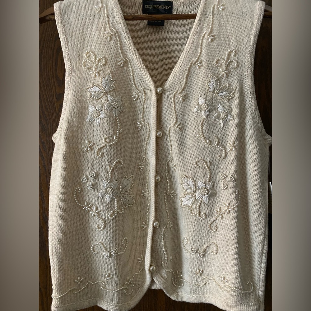 Requirements Cream Button Down Shirt with Floral Embroidery - Picture 2 of 8